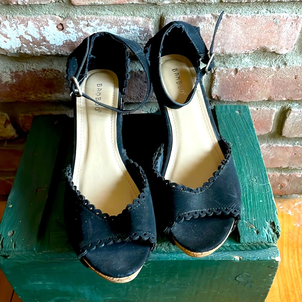Black Bamboo Suede Heels.